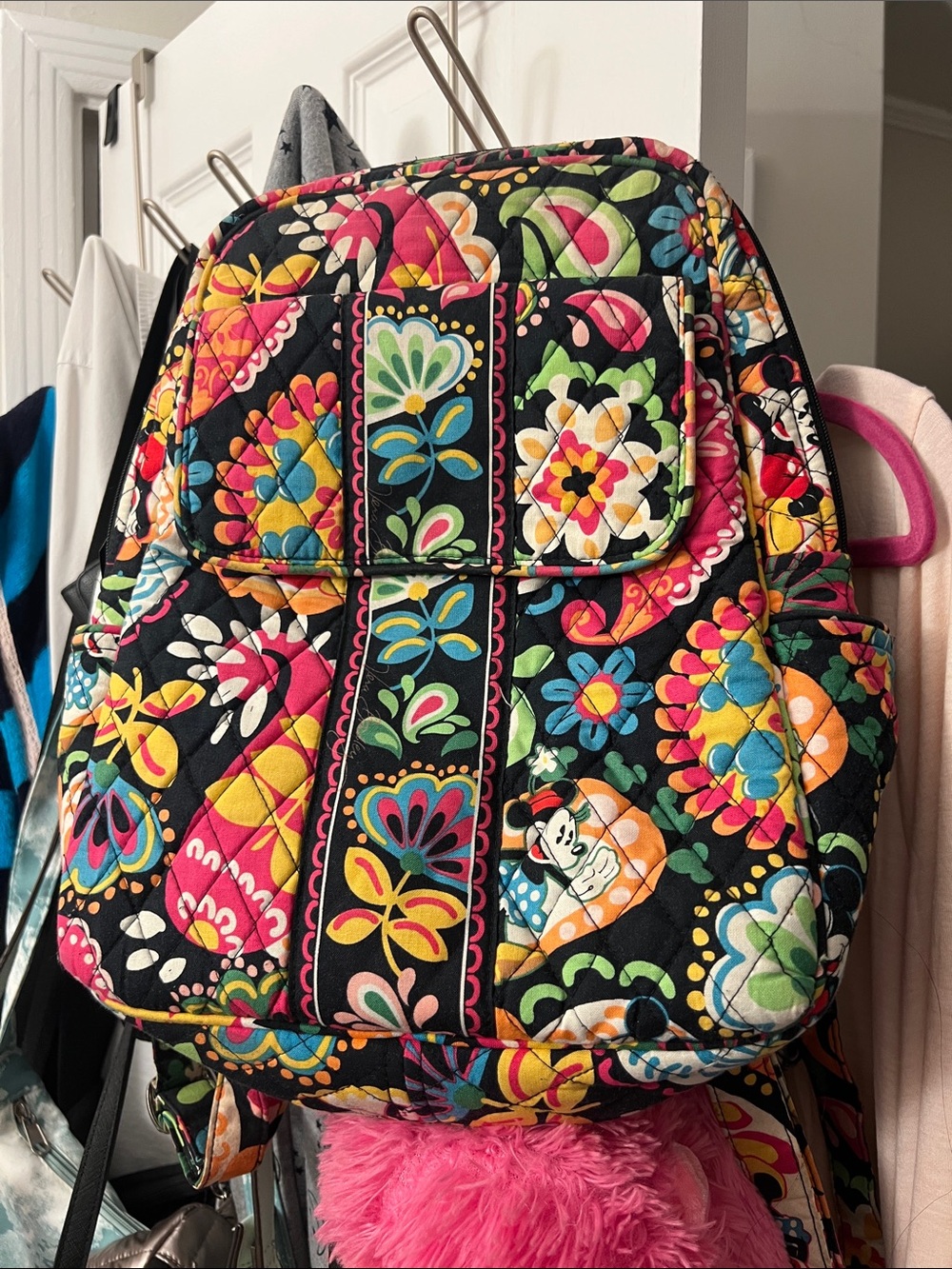 Quilted Floral Print Backpack - Mickey at midnight
